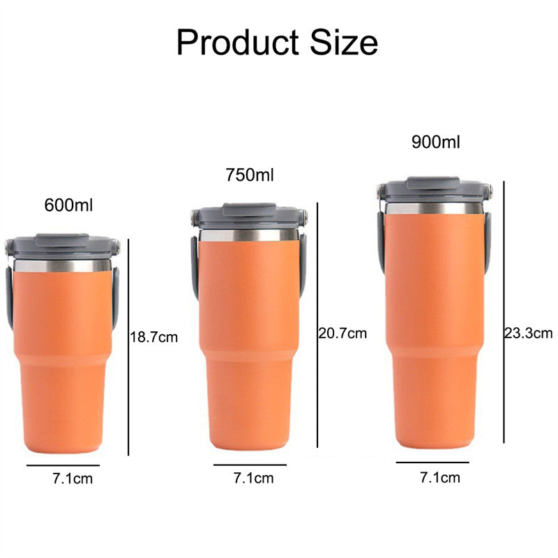 Portable Car Tumbler Cup with Lid and Straw Vacuum Insulated Water Bottle-Orange