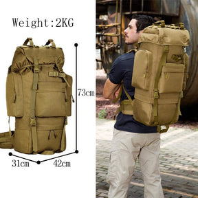 65L Extra Large Camping Waterproof Backpack For Men-Tan