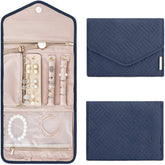 Travel Jewelry Organizer Roll Foldable Jewelry Case for Rings Necklaces - Navy Blue