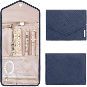 Home & LivingTravel Jewelry Organizer Roll Foldable Jewelry Case for Rings Necklaces - Navy Blue