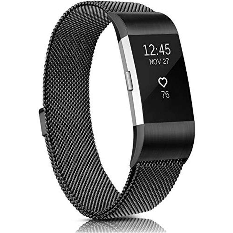Stainless Steel Magnetic Strap For Fitbit Charge 2 Replacement Bracelets Milanese-Black