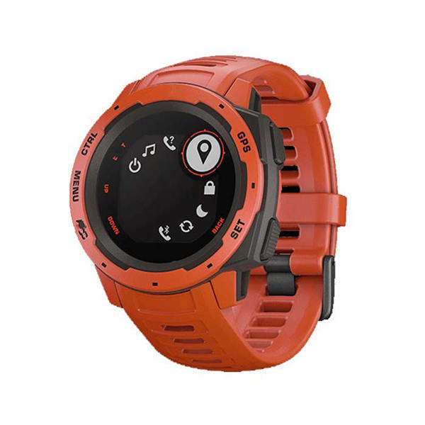 For Garmin Instinct Watchband Soft Silicone Adjustable Replacement Strap 22MM Black Steel Buckle-Flame Red