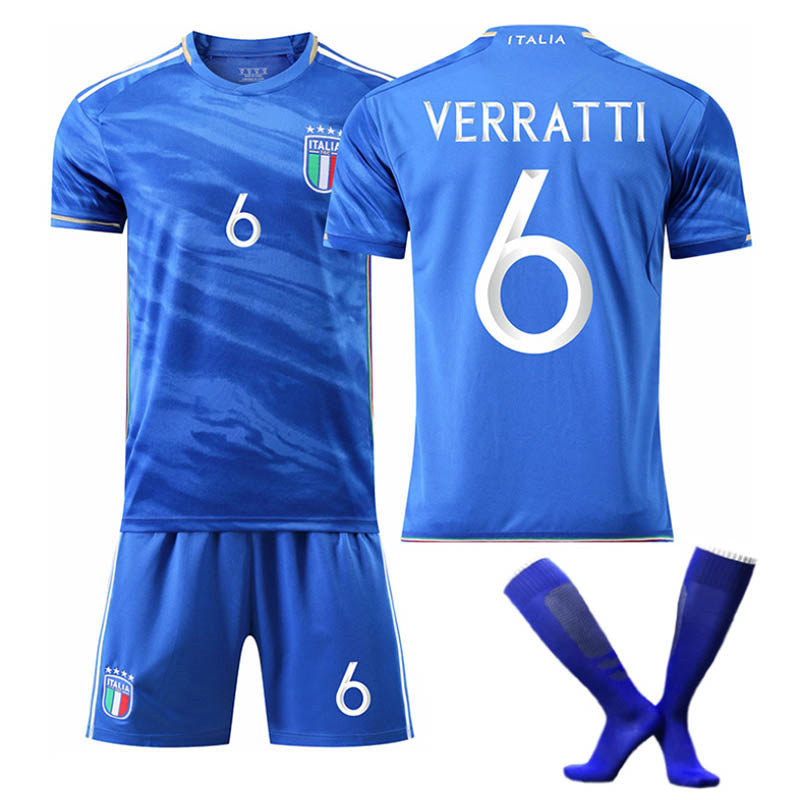 Italy Home Jersey VERRATTI #6 Soccer Jersey Kids Adult 3-Pieces Jersey Kits