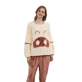 Cartoon Crewneck Pullover Pajamas Set-Beige