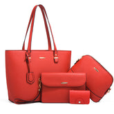 Women Retro Large Capacity Four-piece Sets Handbags Shoulder Bags Tote-Red