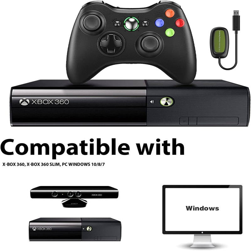 Wireless Dual Shock Controller with Receiver for Microsoft Xbox 360/Slim-Black