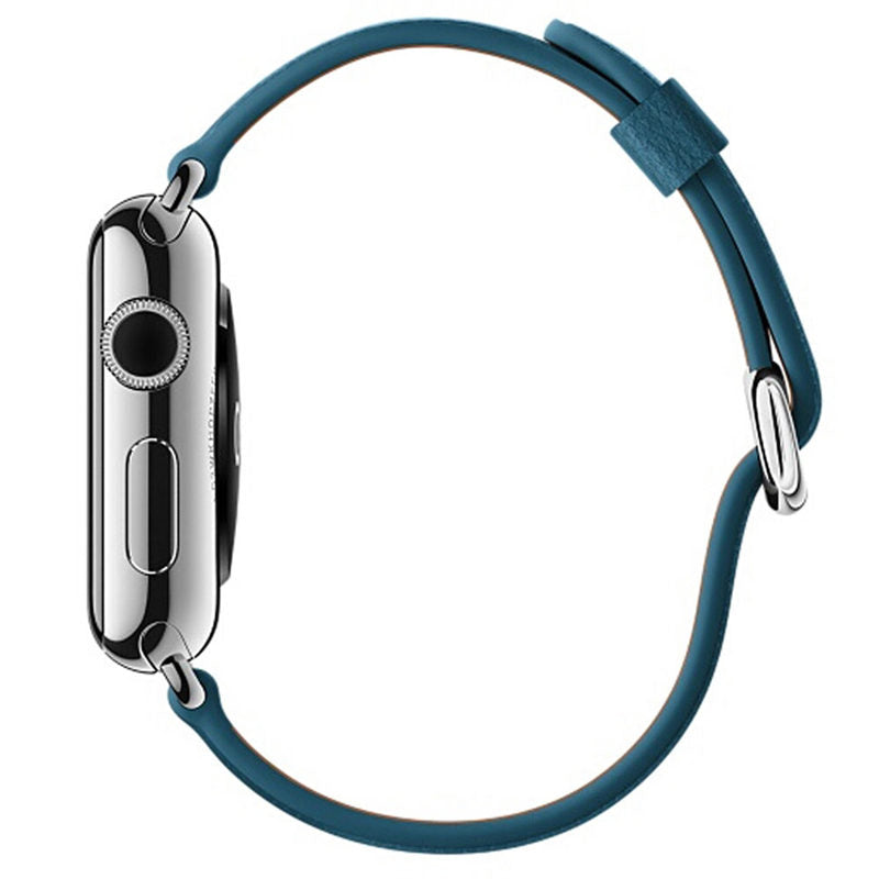 Litchi Pattern Leather Replacement Watch Band For iWatch Series SE/6/5/4/3/2/1-SeaBlue