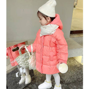 Winter Childrens Hooded Down Coat Mid Length Girls Puffer Jacket Kids 3-9 Years-Pink