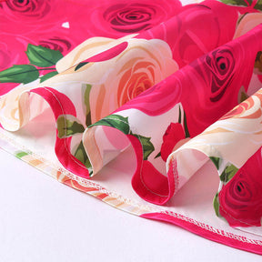 Oblique Shoulder Childrens Dress Rose Print Dress Girls Evening Party Costume-Rose Red