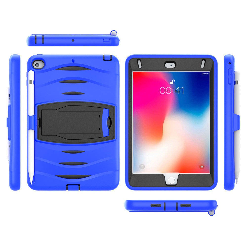 Shock Wave Design Kickstand Case Anti-Fall Protection With Pencil Holder For 7.9inch iPad Mini 4/5-Blue