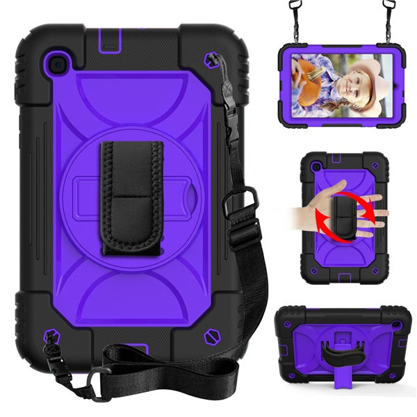 Rainbow iPad Case Kickstand/Hand+Neck Strap+Pencil Holder For iPad 7 10.2 2019-Black&Purple