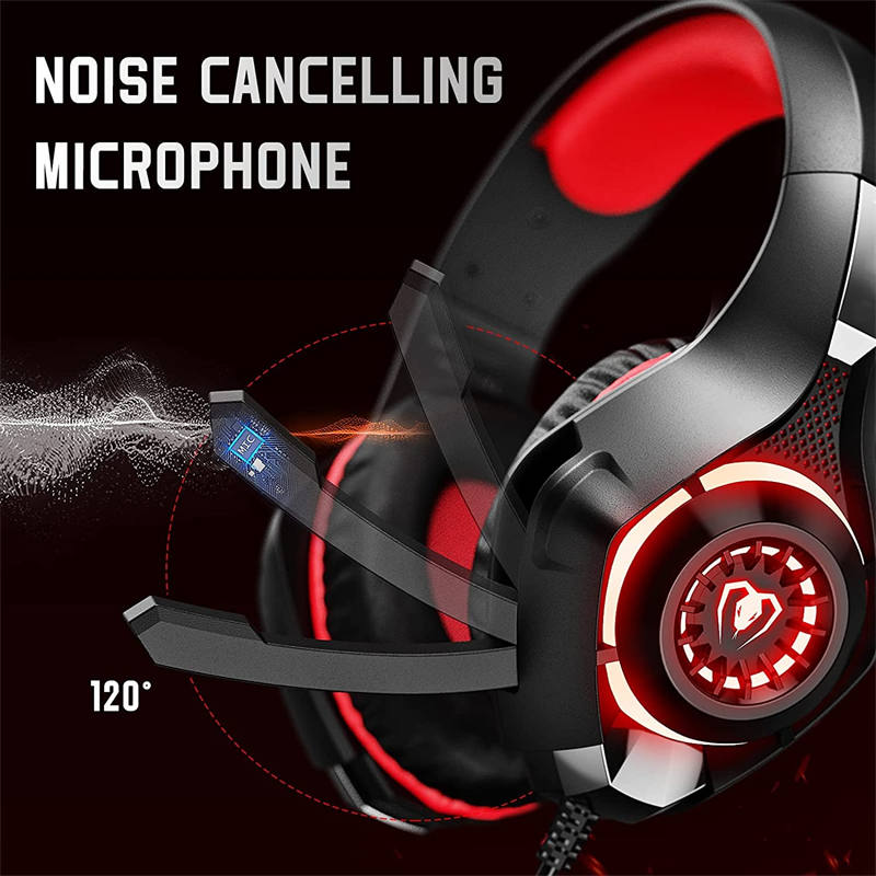 Gaming Headset with Noise Canceling Mic Deep Bass Stereo Sound for PS4 PS5 Switch PC-Red