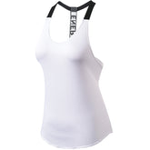 Women Workout Tank Tops T-Shape Sling Vest Fitness Running Training Quick Drying Yoga Tops 2011-White