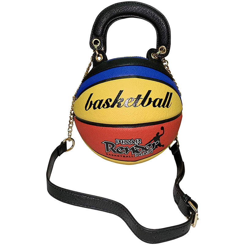 Basketball Shaped Handbags PU Adjustable Strap Messenger Bag for Women Girls-YellowColor