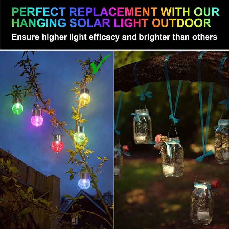 12-Pack Cracked Glass Ball Light Hanging Solar Lights Outdoor Solar Powered Waterproof Globe Lighting with Handle -Multicolor