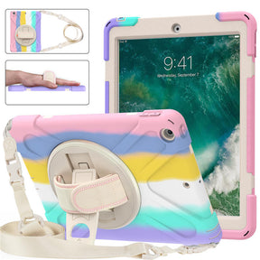 iPad Case With Pencil Stand+Rotating Stand+Shoulder Strap For iPad 9.7 Inch2017/2018-Pink