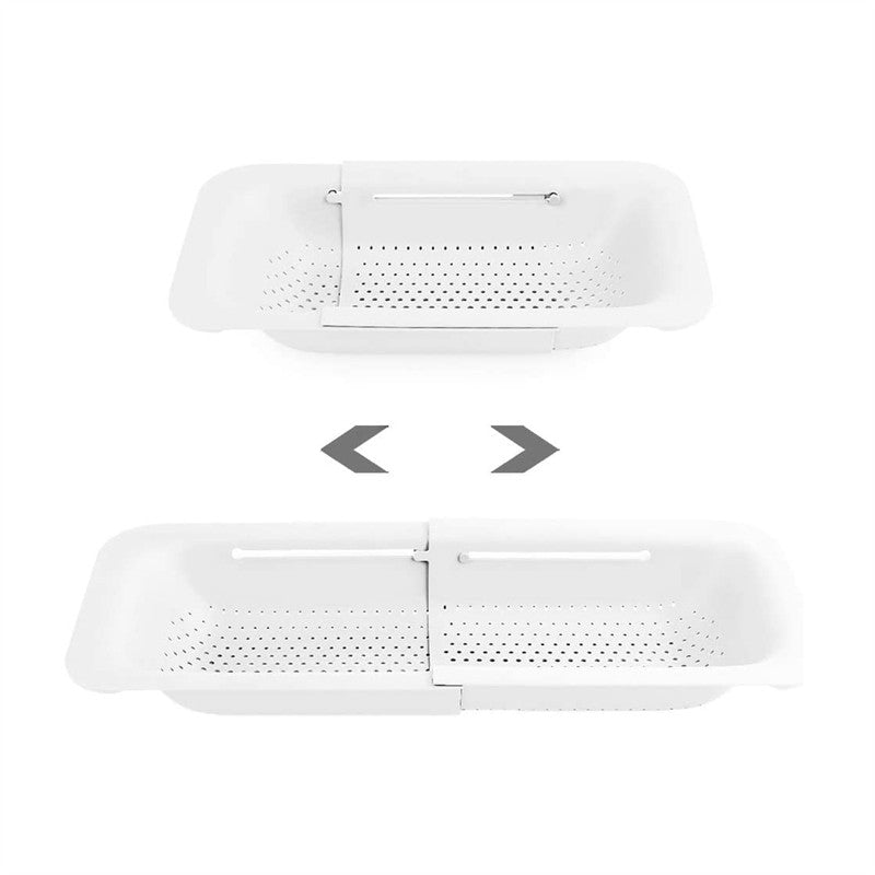 Sink Retractable Strainer Basket for Washing Vegetable Drying Dish-White