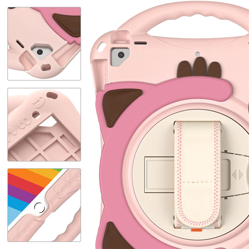 CatA iPad Silicone Case For iPad 10.2 Air10.5 Pro10.5 Built-in Handle Stand With a Strap-Pink