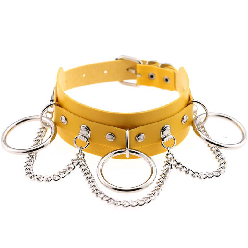 Pu Leather Choker with Black Punk Rock Rivet Collar-Yellow