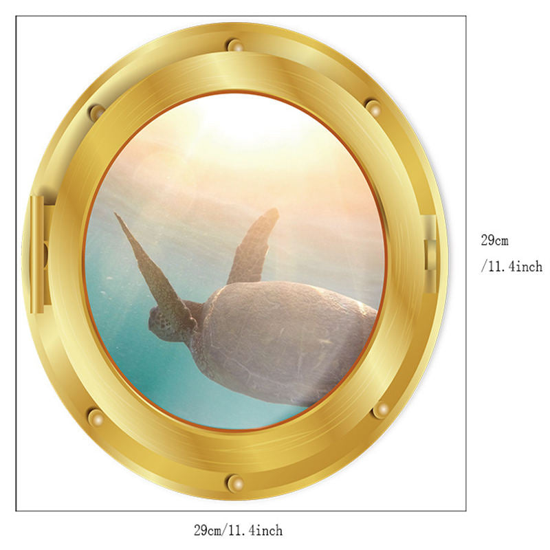 Removable 3D Under The Sea Nature Scenery Decor Submarine Gold Window Sea Turtles Wall Sticker