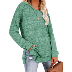 Womens Fall Crewneck Tunic Tops Loose Long Sleeve-Green