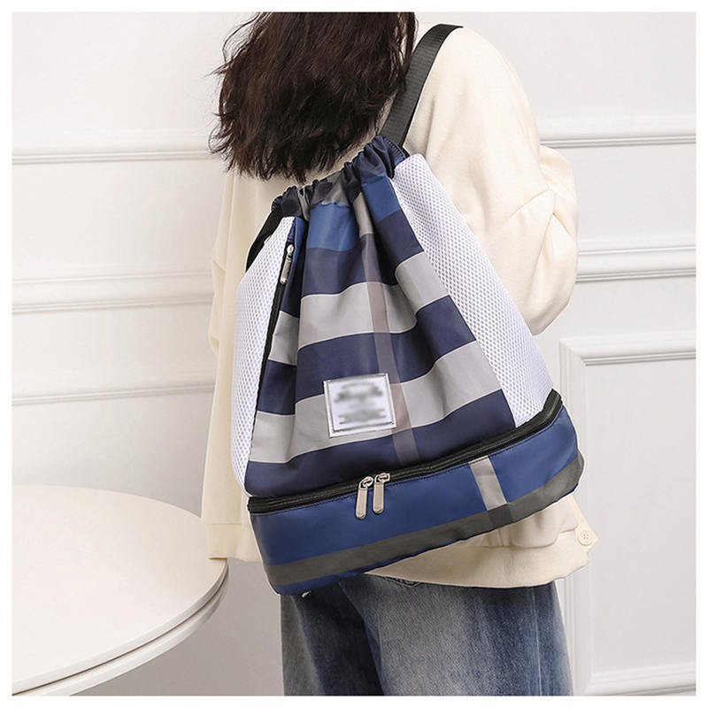 Womens Drawstring Bag Large Wet and Dry Separation Backpack-BlueGrid