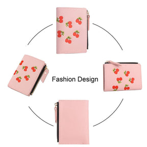 Women Cute Small Wallet Cherry Pattern Card Holder-Pink