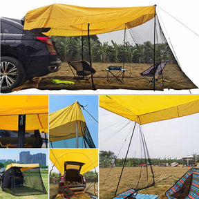 Portable Car Awning Sun Shelter with Mosquito Net for Camping-Orange