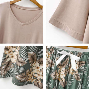 2 Pack Womens Pajama Set Print Sleepwear Soft V-Neck Short Sleeve Top With Pants-3