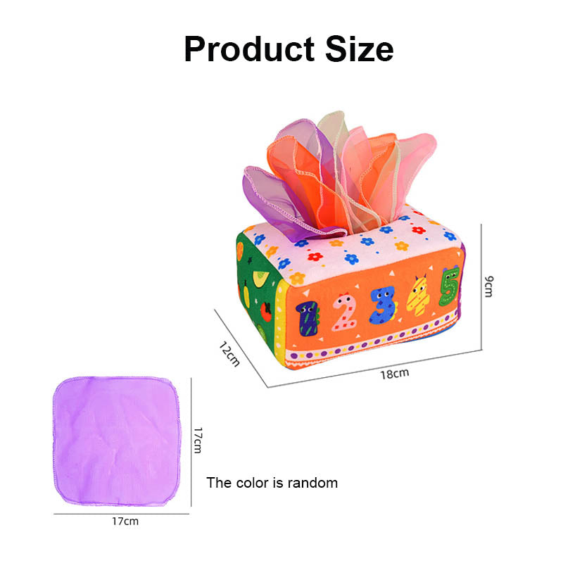 Baby Tissue Box Toy Crinkle Paper Sensory Silk Scarves Toys for 0-3 Year Old Kids-NumberA