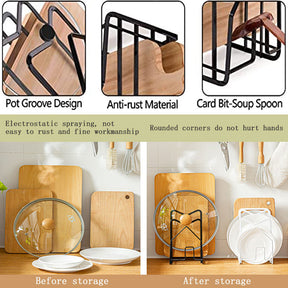 Cutting Board Holder Draining Multi-functional Pot Lid Organizer-Black