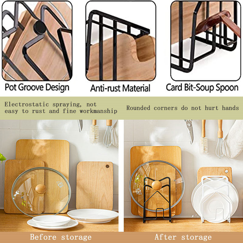 Cutting Board Holder Draining Multi-functional Pot Lid Organizer-Black