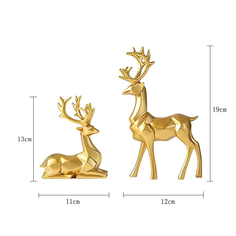 2Pcs Nordic Resin Geometric Elk Sitting Standing Deer Statues for Living Room-Gold