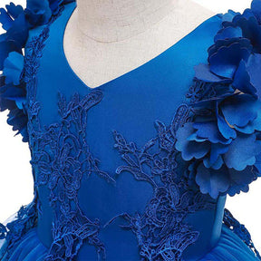 Princess Flower Girl Lace Dress Pageant Kids Christmas Party Dresses-Colorful Blue