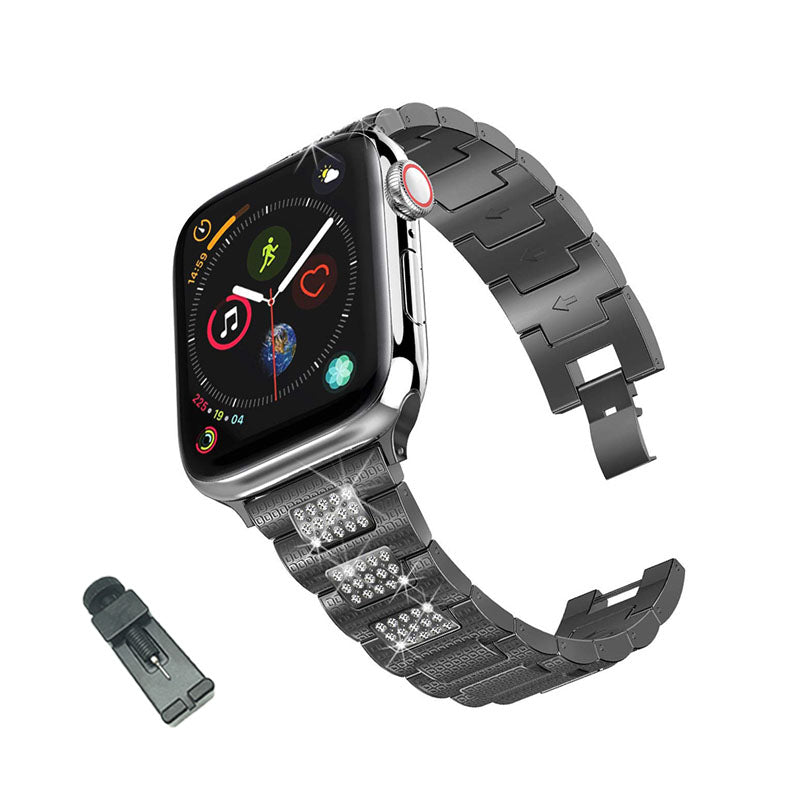SPZ Stainless Steel Watch Band Adjustable Wristbands for Apple IWatch Series SE/1/2/3/4/5/6 For Women-Black