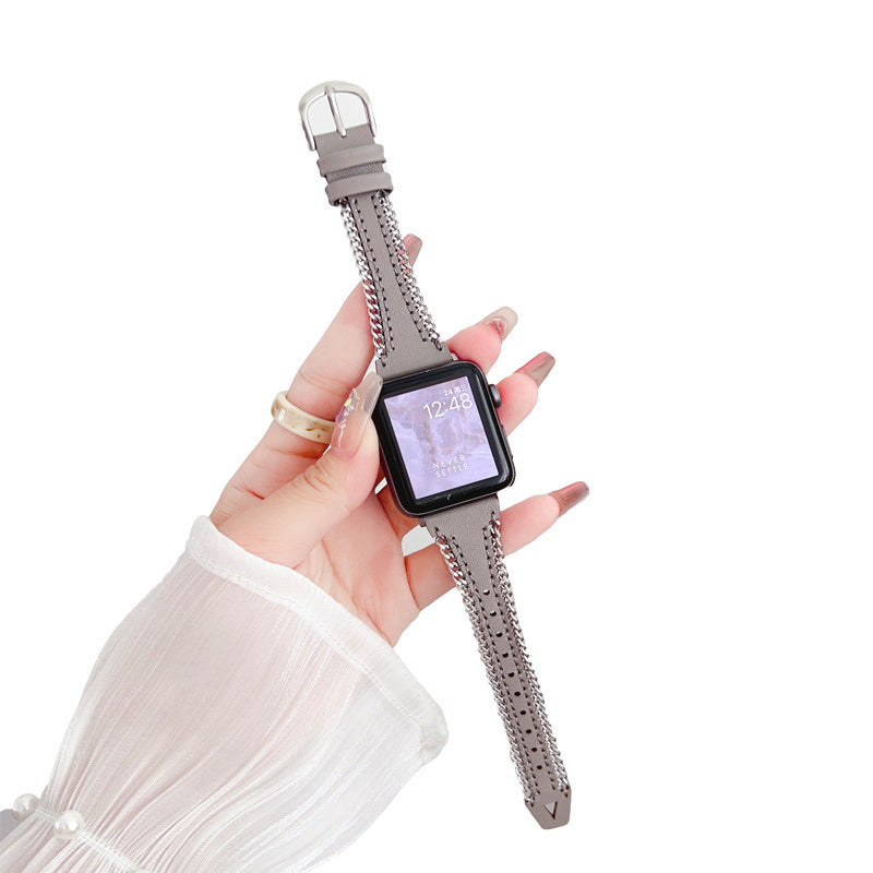 Leather Strap Comfortable Handmade Chain for Apple Watch-Grey