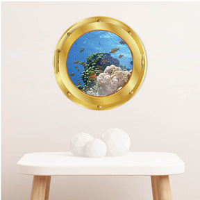 Removable 3D Under The Sea Nature Scenery Decor Submarine Gold Window Sea Fish Coral Wall Sticker