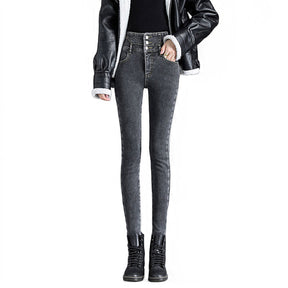 Womens Jeans Button up Stretch Slim Fit High Rise Denim Pants-Smoke Gray