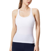 Ribbed Racerback Tank Top with Built in Bra Shockproof for Sports-White