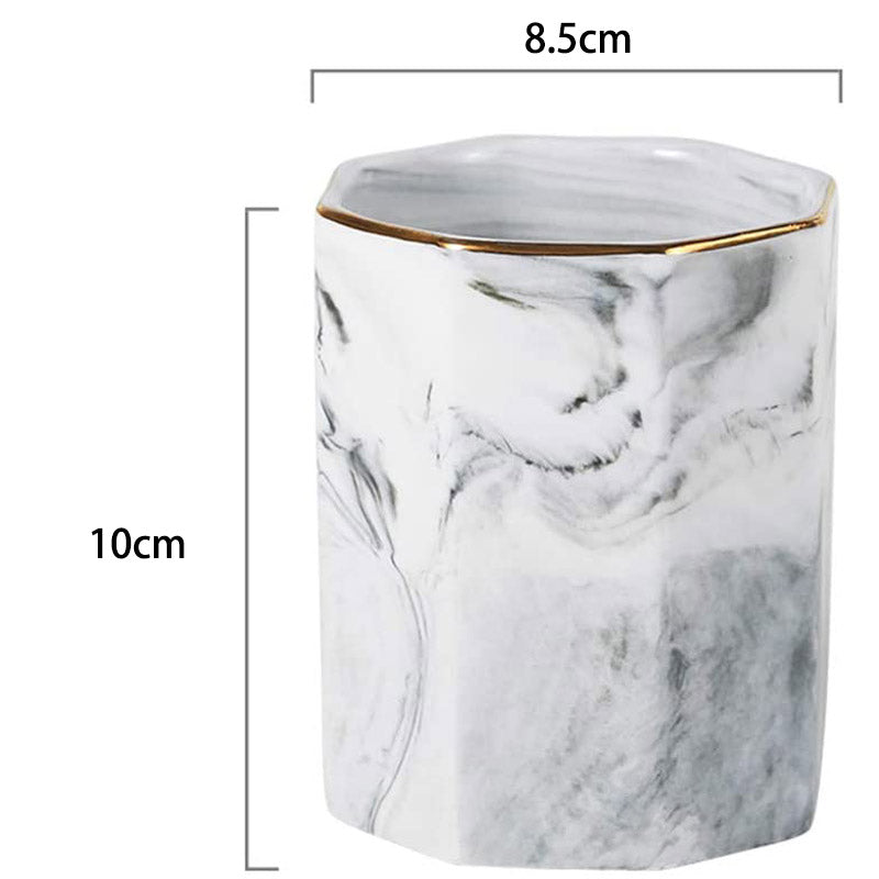 Ceramic Desk Pen Holder Stand Marble Pattern Pencil Cup Pot Desk Organizer Makeup Brush Holder -Gray