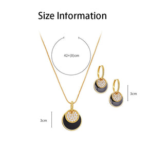 Women Black Round Pendant Necklace And Hoop Earrings Jewelry Sets