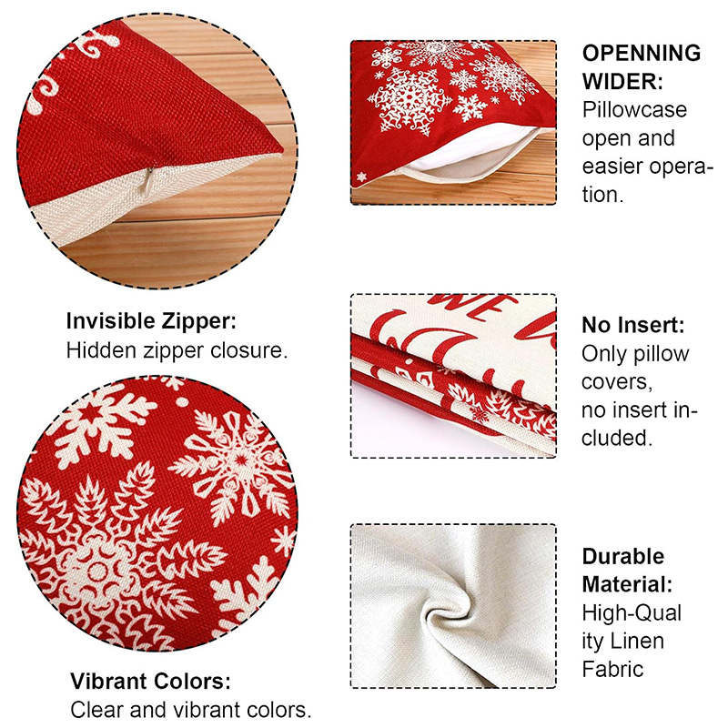 Set of 4 Christmas Pillow Covers 45 x 45 cm Cushion Pillowcase Decorations-Set1