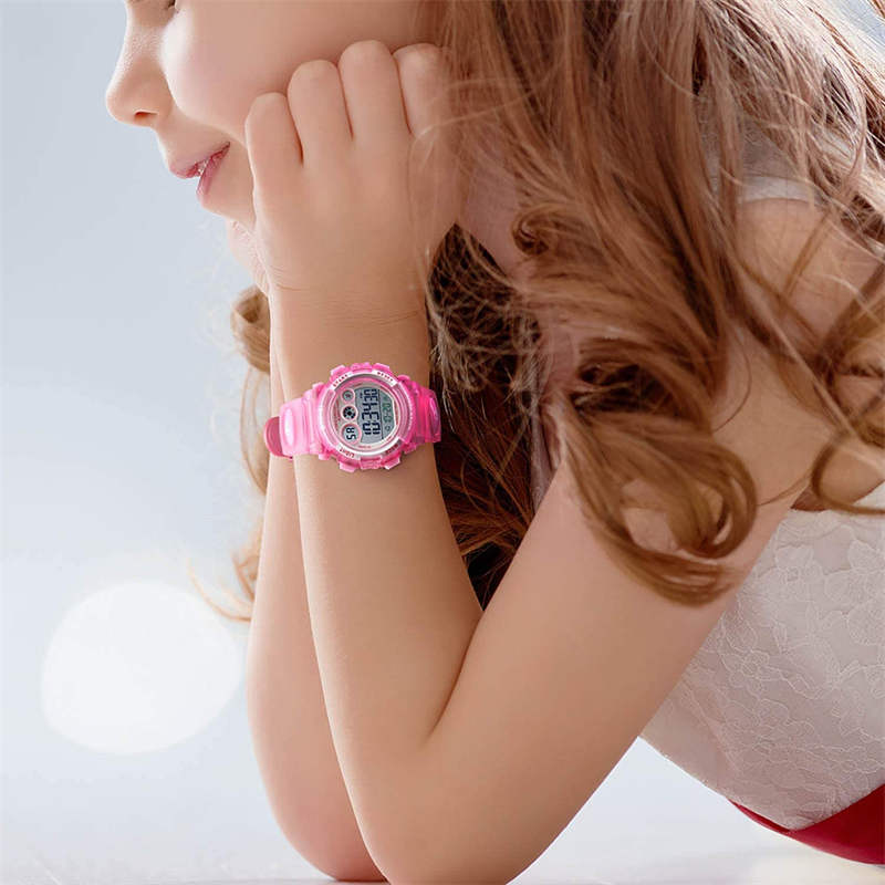 Girls Waterproof Electronic Multi Function Outdoor LED Watches-Pink