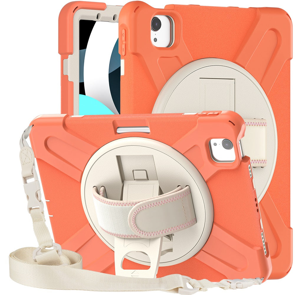 Morandi Case For 5/6th Gen iPad 9.7 2017/2018 Kids Safe Shockproof Protective Cover With Kickstand+Strap-Coral Orange