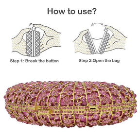 Luxury Rhinestone Evening Clutch Bag Sparkly Bride Wedding Party Purses-Pink