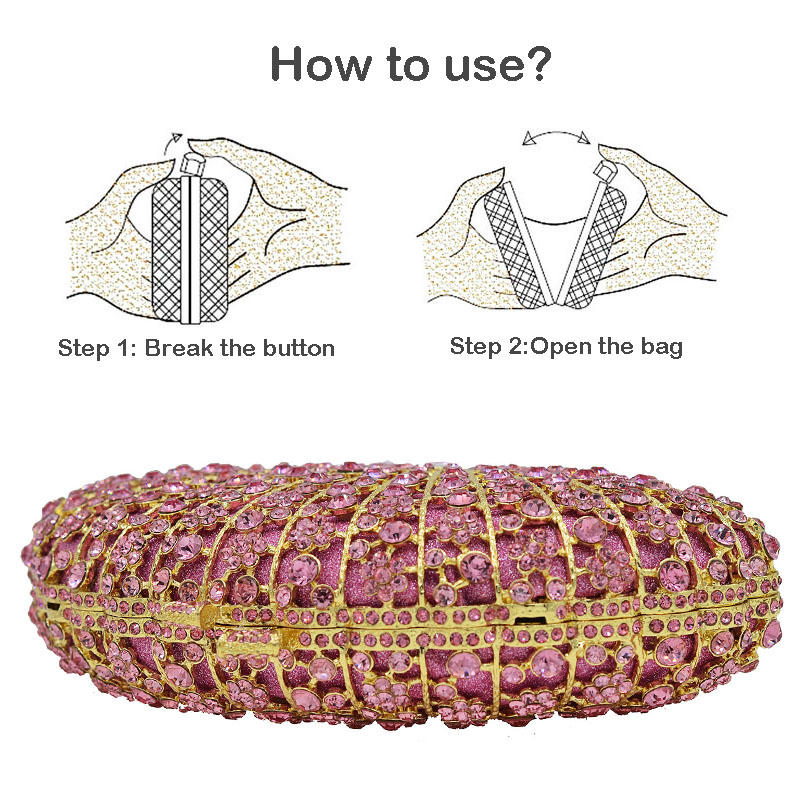 Luxury Rhinestone Evening Clutch Bag Sparkly Bride Wedding Party Purses-Pink