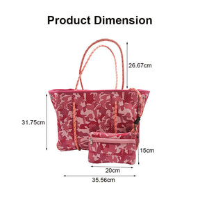 2Pcs Shoulder Bag Large Capacity Stripe Design Lightweight Handbag-Pink