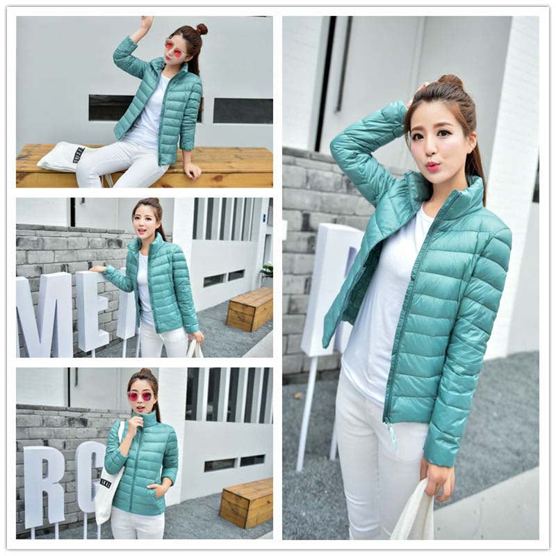 Lookbook Womens Lightweight Puffer Jacket Winter Stand Collar Short Coat-Pink Blue