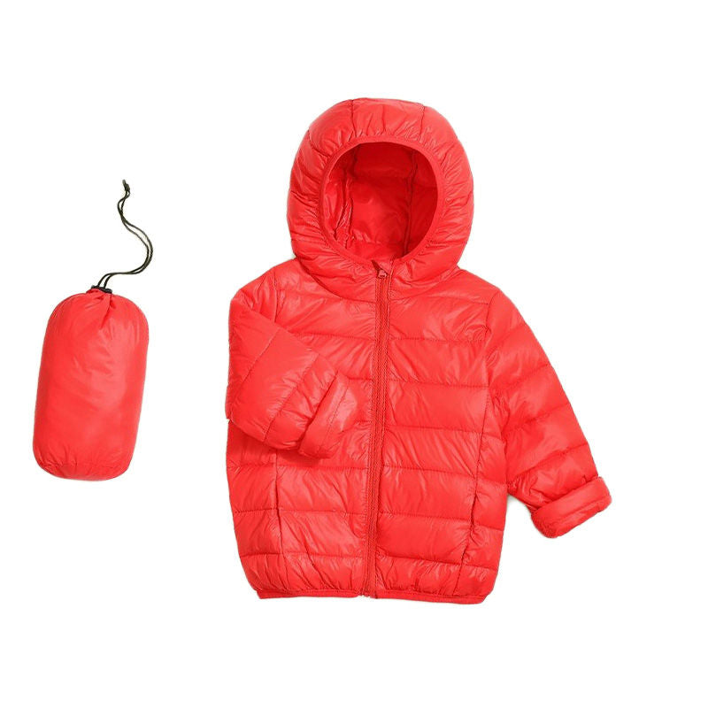 Baby Boys Girls Hooded Winter Lightweight Down Jacket Packable Down Coat-Red