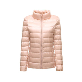 Lookbook Womens Lightweight Puffer Jacket Winter Stand Collar Short Coat-Tender Pink